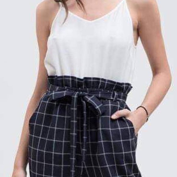 Jumpsuit with tie, white and navy. Classic look! - Picture 2 of 3